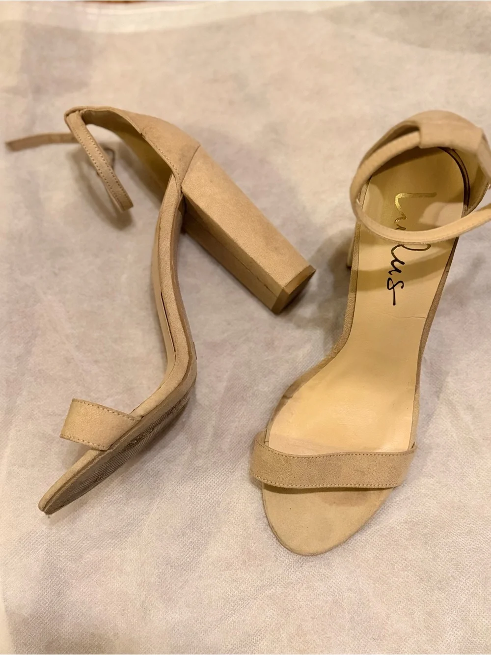 Lulus Beige Suede Ankle Strap Block Heel Sandals